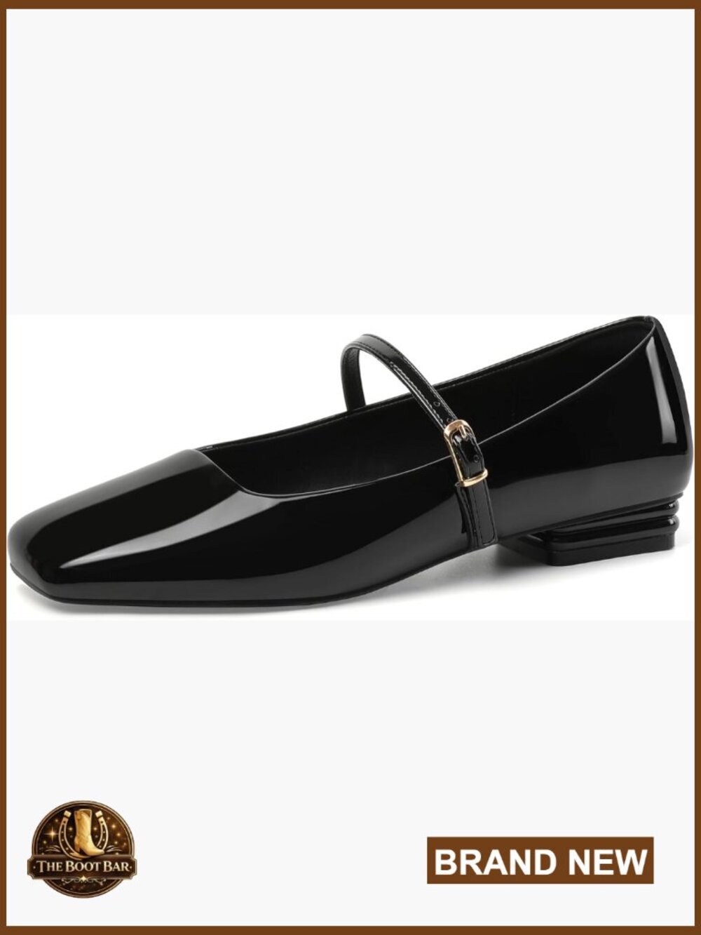 Closed Square Toe Mary Jane Flats with Adjustable Ankle Buckle